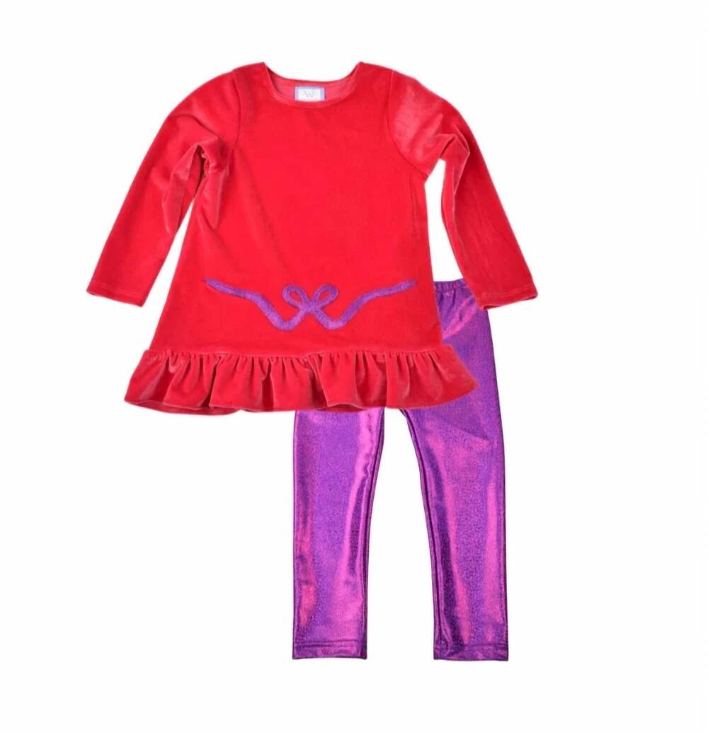 NEW FUNTASIA TOO girls bow applique velour top with leggings set in hot pink